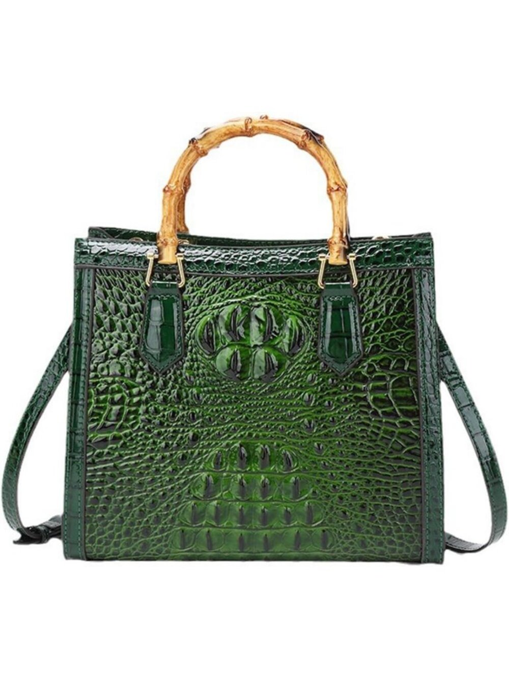 Chic Small Tote Bag with Bamboo Handle, PU Leather, Versatile Crossbody Style